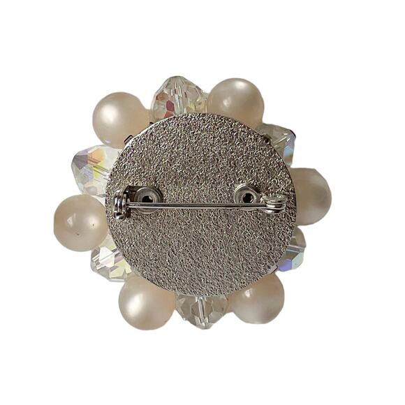 1950s Clear AB Faceted Crystals Pale Pink Lucite Beads Round Circle  Pin Brooch - Picture 2 of 3